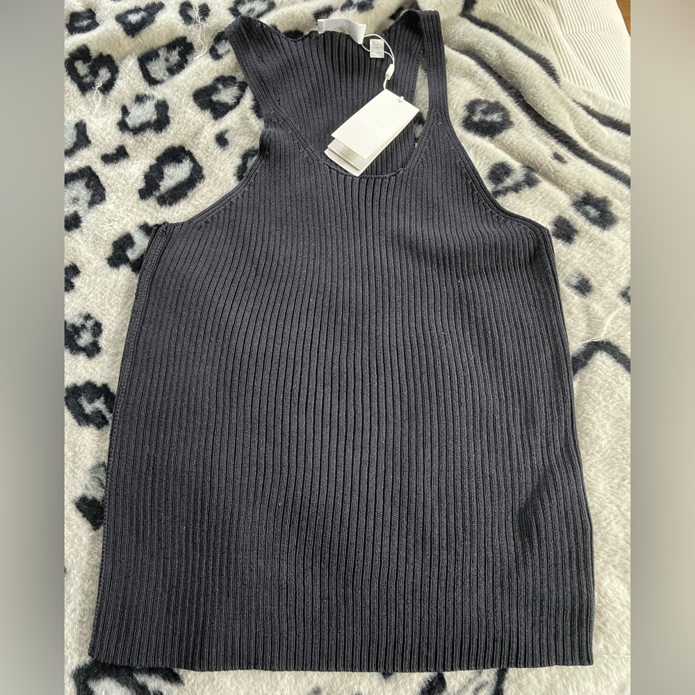 Hugo Boss Navy Ribbed Knit Top